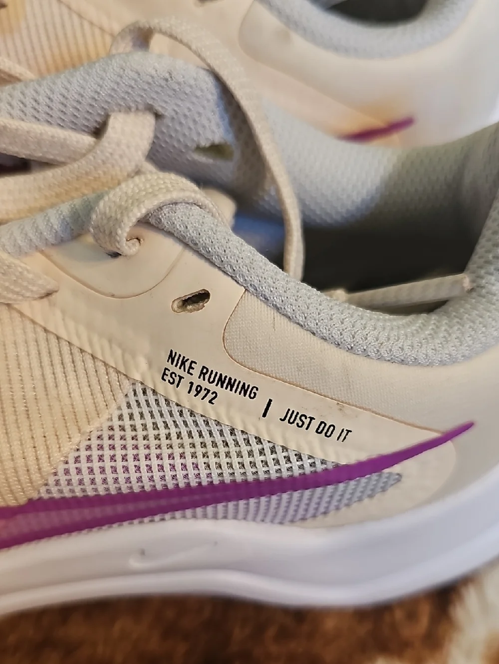 Nike Women's Athletic Shoes - Beige with Purple Swoosh - Picture 2 of 5